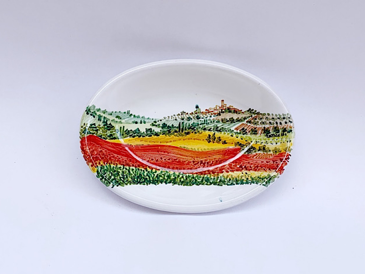 Piatto piccolo ovale con paesaggio papaveri