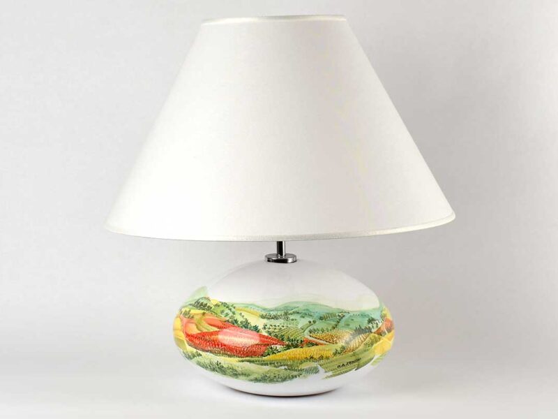 Lampada in ceramica "Paesaggio umbro" dipinta a mano da Materia Ceramica Umbria Perugia