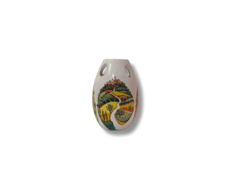 Vaso in ceramica con buchi "Paesaggio" dipinto a mano da Materia Ceramica Umbria Perugia