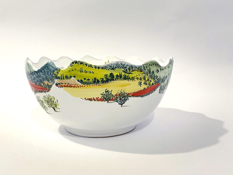 Ciotola onde in ceramica "Paesaggio umbro-toscano" dipinta a mano da Materia Ceramica Umbria Perugia