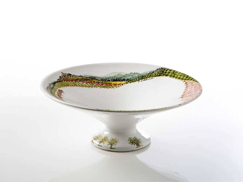 Fruttiera in ceramica "Visioni" dipinta a mano da Materia Ceramica Umbria Perugia