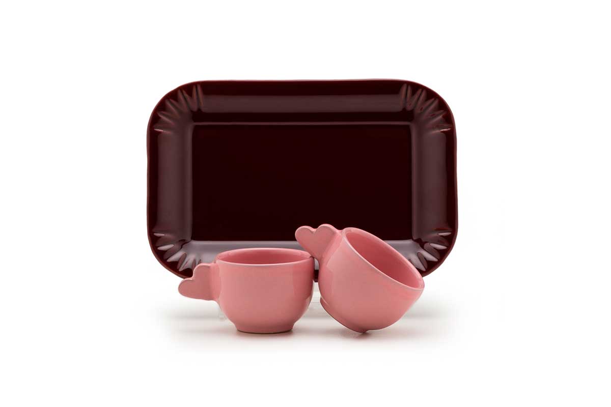 Set tazzine in ceramica con vassoio "Cuore" - immagine 2