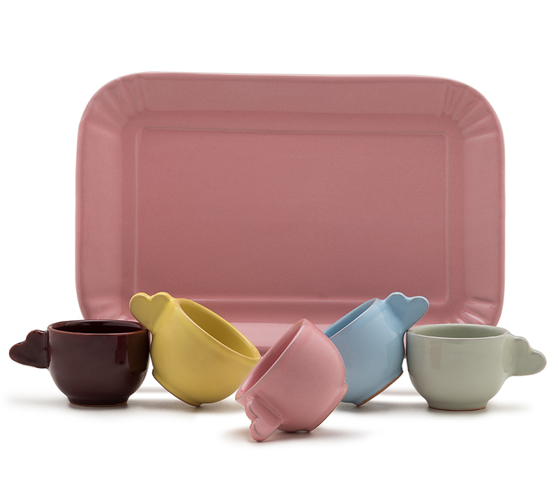 Set tazzine in ceramica con vassoio "Cuore"